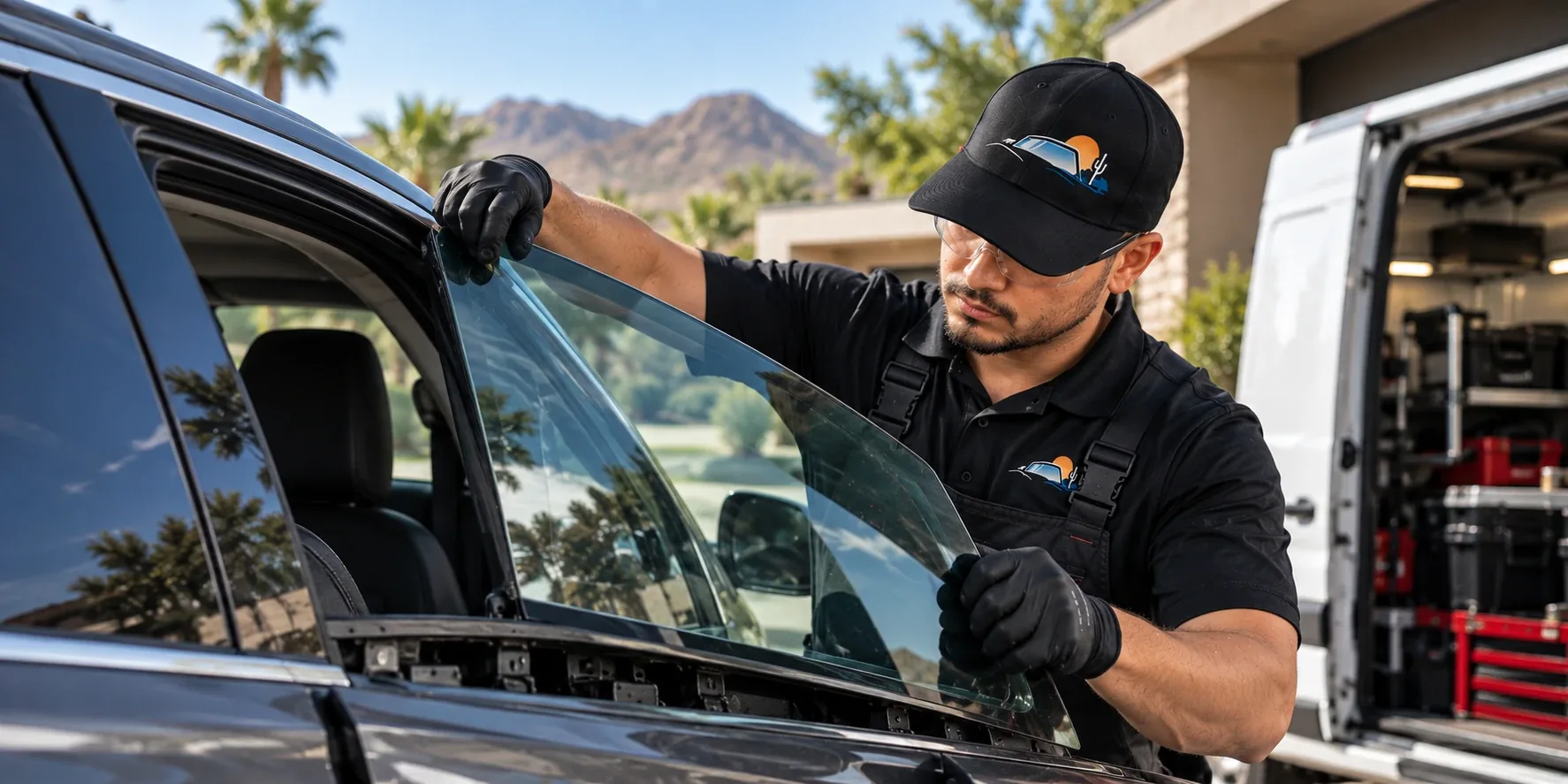 East Valley Auto Glass technician working on a BMW