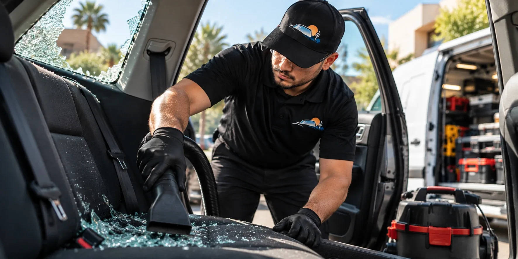 East Valley Auto Glass technician handling glass repair
